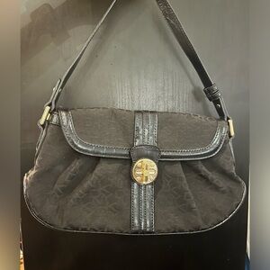 DKNY black  signature canvas leather shoulder bag